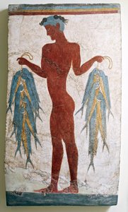 Civiltà greca, affresco raffigurante pescatore, da Akrotiri, Thera, Santorini, Grecia