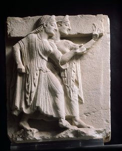 Metope raffigurante danzatori, rilievo di antico thesaurus, Campania, Italia V secolo a.C.
