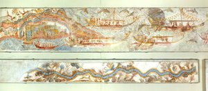 Spedizioni navali e paesaggio fluviale, affresco di Akrotiri, Thera (oggi Santorini), Grecia, Civiltà Minoica
