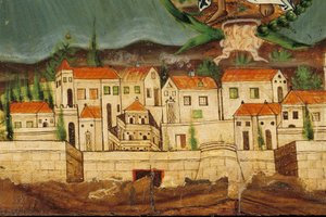 Mantovana che raffigura la Rinascita della Grecia, dettaglio di Costantinopoli, da Syros, Cicladi (tempera all