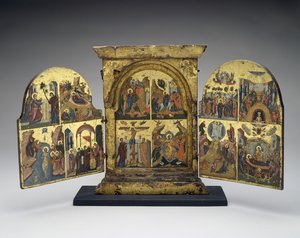 Resurrezione di Lazzaro; Entrata a Gerusalemme; Crocifissione; Discesa di Cristo agli Inferi (pannello centrale) da Greek School