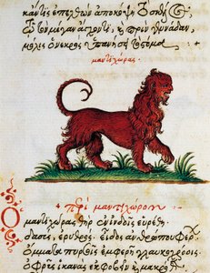 Trattato sul Grifone, testo e miniatura da De animalium natura et proprietate libellus, di Eliano (II-III secolo d.C.)