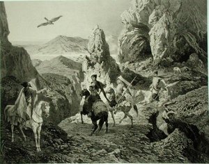 Una Caccia al Falcone vicino a Yerevan, Armenia, tavola 20 da un libro sul Caucaso, inciso da Eugene Ciceri (1813-90) e Adolphe Jean-Baptiste Bayot (1810-66), pubblicato da Alfred Leon Lemercier, Parigi da Grigori Grigorevich (after) Gagarin