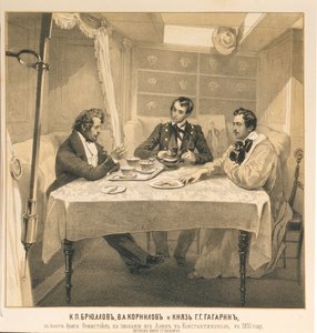 Karl Bryullov, Vladimir Kornilov e il conte Grigori Gagarin a bordo del brigantino Themistocles, 1835 da Grigori Grigorevich Gagarin