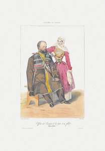 Cosacco del Terek con figlia Da: Scene, paesaggi, costumi e costumi del Caucaso da Grigori Grigorevich Gagarin