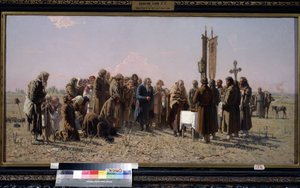 Contadini russi e un prete ortodosso che pregano durante un periodo di siccità. da Grigori Grigoryevich Myasoedov
