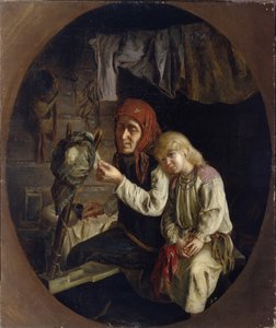 Lezione di filatura, 1859 da Grigori Grigoryevich Myasoedov