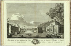 Vista del fiume Fontanka dal Grotto Libro per il 50º anniversario della fondazione di San Pietroburgo, 1753 da Grigory Anikeevich Kachalov