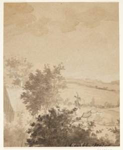 Paesaggio con alberi e casa di contadini da Grubbe Møller