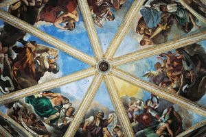 Affreschi di Pier Francesco Mazzucchelli, detto il Morazzone, e Giovanni Francesco Barbieri, detto il Guercino, interno del Duomo di Piacenza, Emilia-Romagna, Italia da Guercino