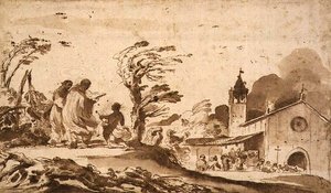Paesaggio con una processione funebre