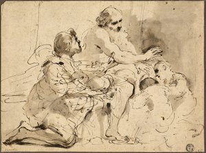 Studio per Giacobbe che benedice i figli di Giuseppe, 1620 circa (penna e inchiostro marrone con pennello, lavaggio grigio e marrone) da Guercino (1591 1666)