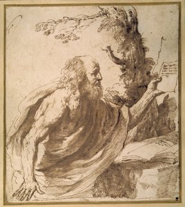 Un Santo che legge nel deserto da Guercino