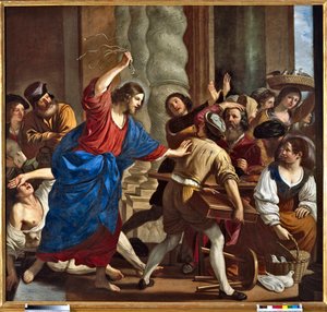 Cristo che scaccia i mercanti dal tempio. Dipinto di Giovanni Francesco Barbieri detto Il Guercino (1591-1666)