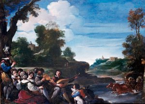 Piaceri estivi. Paesaggio con concerto. Dipinto di Giovanni Francesco Barbieri, detto Il Guercino, XVII secolo. Firenze, Galleria degli Uffizi da Guercino