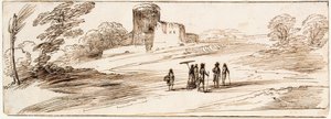 Paesaggio con castello e figure da Guercino