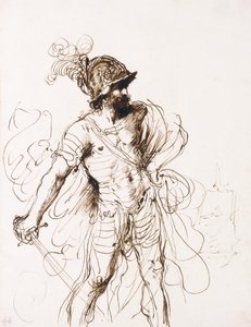 Marte, con la spada sguainata, girato a destra da Guercino
