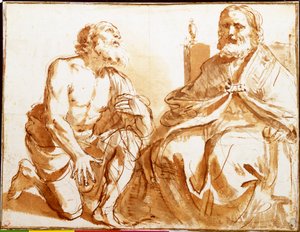 Vescovo seduto e santo inginocchiato da Guercino