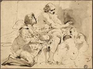 Studio per Giacobbe che Benedice i Figli di Giuseppe (recto); Schizzi: San Cristoforo; Due Figure in Conversazione su Denaro (verso) da Guercino