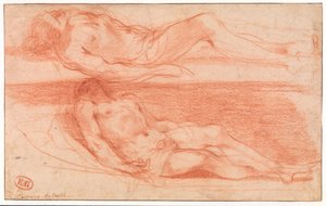 Due studi di uomo mezzo nudo sdraiato da Guercino