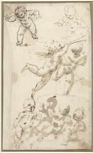 Putti e un angelo fluttuante da Guglielmo Caccia