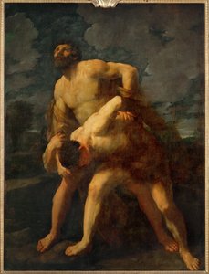 Ercole lotta con il dio fluviale Achelaos, che ama anche Dejaneira, ma perde la lotta e la ninfa ...