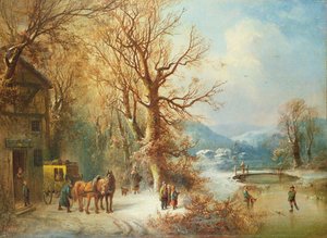 Carrozza e Cavalli in un Paesaggio Nevoso