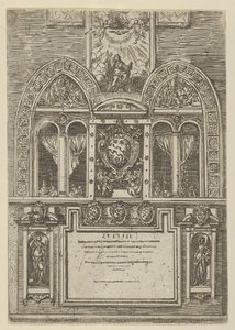 Facciata del Palazzo del Senato a Bologna con le armi papali al centro, 1598