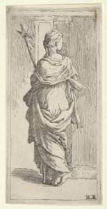 Ragazza che porta un crocifisso e si avvicina a un pilastro, vista da dietro, ca. 1590-1600