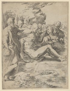 La sepoltura, Cristo con le gambe distese, la Vergine a destra da Guido Reni