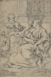 La Sacra Famiglia seduta insieme davanti a un colonnato, San Giuseppe che legge da Guido Reni