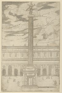 Colonna trionfale con figura femminile della Fama che tiene una tromba in cima, una decorazione temporanea, 1598 da Guido Reni