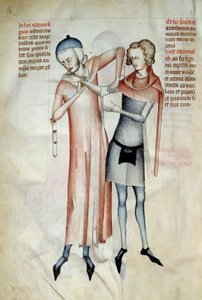 Chirurgia: medico che esamina le articolazioni del paziente allungando un braccio (Osteopata) da Guido da Vigevano da Pavia