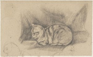 Gatto sdraiato a sinistra da Guillaume Anne van der Brugghen