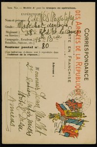 Cartolina autografa a Jean Mollet, datata 16 settembre 1915