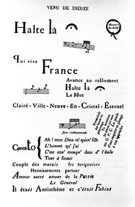 Calligramma (rebus) di Guillaume Apollinaire (1880-1918): "Venite a Dieuze"