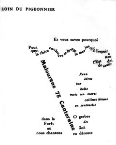 Calligramma di Guillaume Apollinaire (1880-1918): "Lontano dal piccionaia"