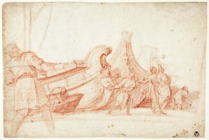 Scena di banchina (recto); due schizzi di figure maschili (verso) da Guillaume Courtois