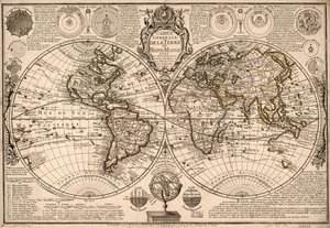 Carte generale de la terre - ou mappe monde auec les quatre principau  sistemes  les figures des sept planetes le tout selon les nouvelles obseruations. LOC 2017585685 da Guillaume Danet