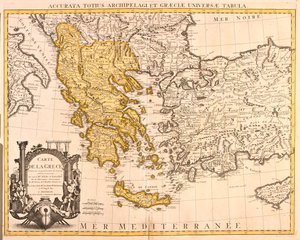Albania, gran parte della Grecia (eccetto il nord-est), gran parte della Repubblica di Macedonia (eccetto il nord) da Guillaume Delisle