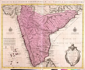 Mappa di Coromandel e Malabar (India) (incisione) da Guillaume Delisle