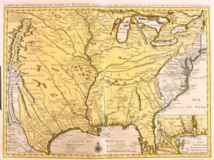 Mappa della Louisiana (USA) e del fiume Mississippi (incisione) da Guillaume Delisle