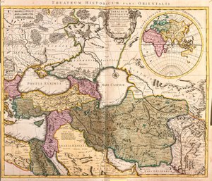 Mappa dei paesi vicini al Mar Caspio (Russia, Armenia, Persia, Kazakistan, Turkmenistan) (incisione)