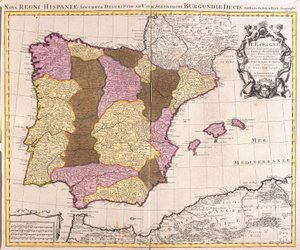 Mappa della Penisola Iberica, Regno di Portogallo e Spagna (incisione)