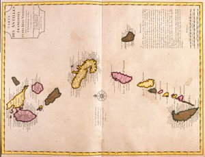Mappe delle Isole dei Caraibi (Guadalupa, Marie Galante, Dominica, Martinica, Saint Lucia, Saint Vincent, Barbados, Grenadine e Grenada)