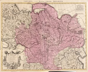 Russia, Kazakistan, Uzbekistan, Kirghizistan, Tagikistan, gran parte della Cina (eccetto il sud-est), Mongolia da Guillaume Delisle