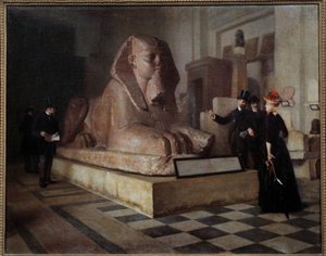 Sala egizia del Louvre, visitatori davanti alla Grande Sfinge da Guillaume Larrue