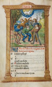 Libro delle Ore Stampato (Uso di Roma): fol. 4v, illustrazione del calendario di marzo da Guillaume Le Rouge