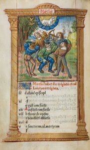Libro delle Ore Stampato Uso di Roma: fol. 4v, illustrazione del calendario di marzo, 1510 da Guillaume Le Rouge