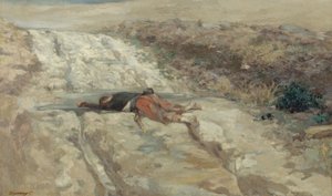 Scena della guerra del 1870: soldato morto su un campo di battaglia, ca. 1870
